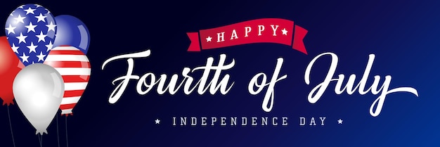 Happy Fourth of July USA horizontal poster with 3D balloons Holiday decoration