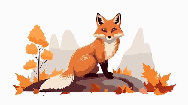 Vector happy fox in autumn season flat design vector illustration