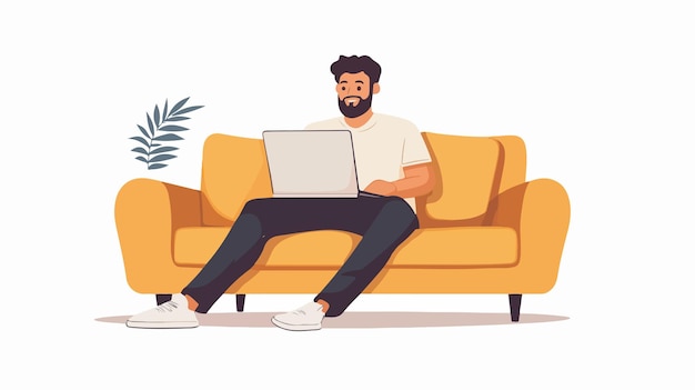 Happy Freelancer Working Comfortably From Home Man Relaxing on Sofa