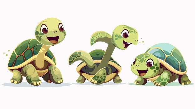 Happy Friendly Smiling Turtles Cartoon Animal Character