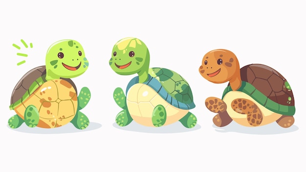 Happy Friendly Smiling Turtles Cartoon Animal Character