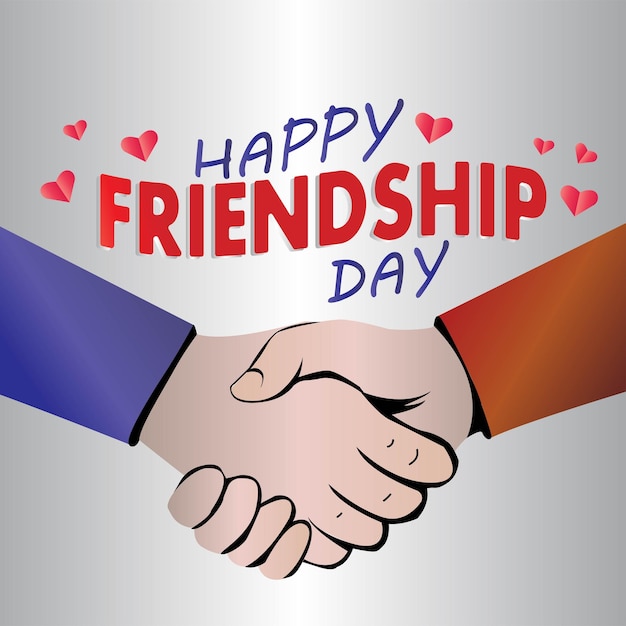 Happy Friendship Day card with a handshake and heart background vector illustration graphic design