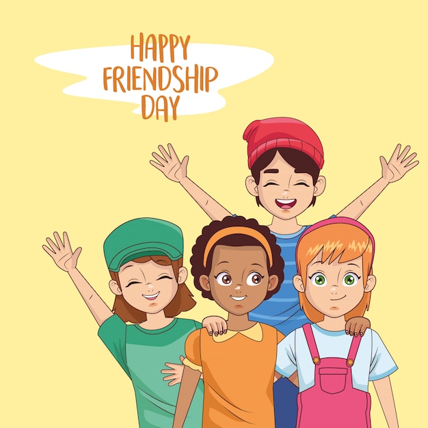 Happy friendship day celebration with group of kids