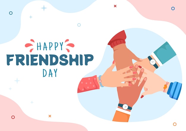 Happy Friendship Day Cute Cartoon Illustration with Young Boys and Girls