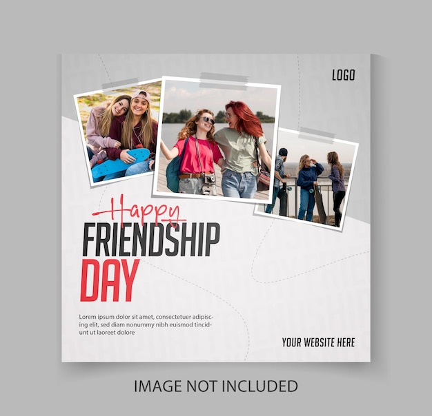 Happy Friendship Day design with 3 photo frames for a social media post