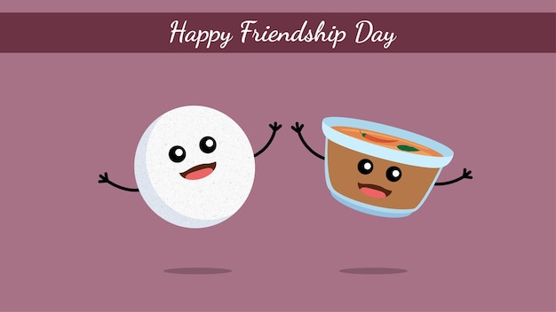 Happy Friendship Day India South Indian food idly sambhar cute character vector on white background