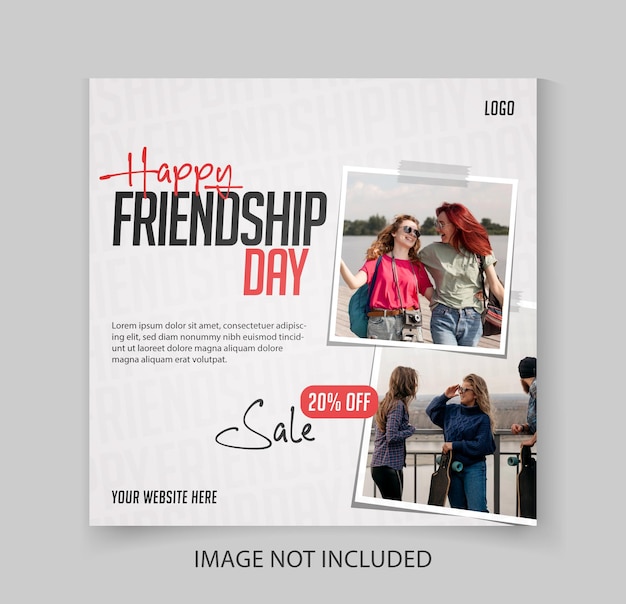 Happy Friendship Day poster design with photo frame for social media post