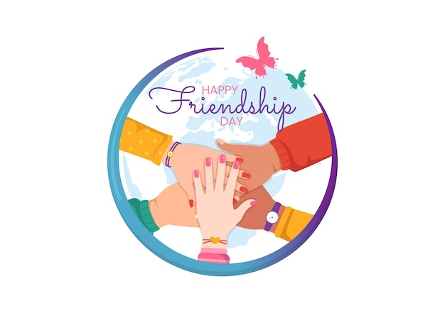 Happy Friendship Day Vector Illustration with Young Boys and Girls Togetherness in Templates