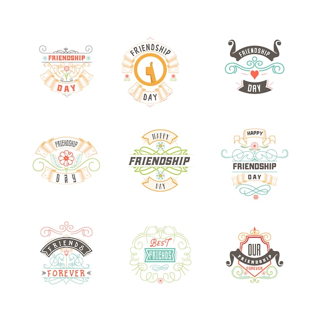 Happy Friendship day. Vector typographic colorful design. Badges