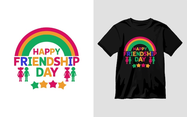 Happy Friendship Day with friend silhouette rainbow colorful alphabet for tshirt design