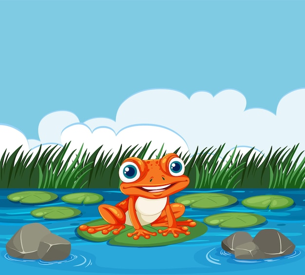 Vector happy frog on lily pad