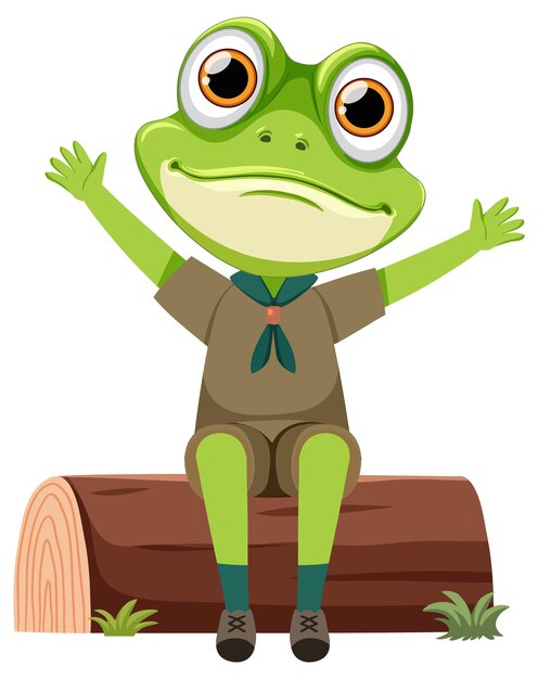 Vector happy frog scout on log