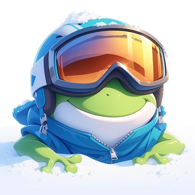 A happy frog ski instructor cartoon style