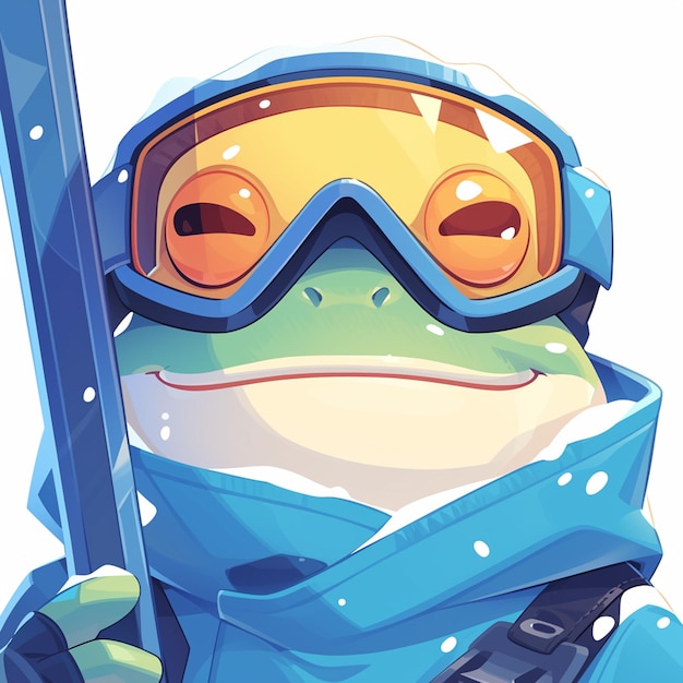 A happy frog ski instructor cartoon style