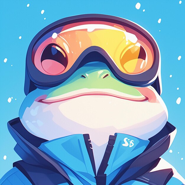 A happy frog ski instructor cartoon style