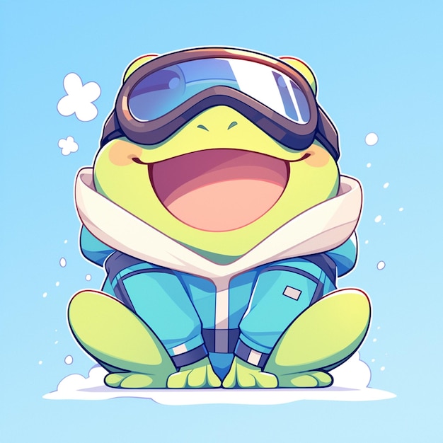 A happy frog ski instructor cartoon style