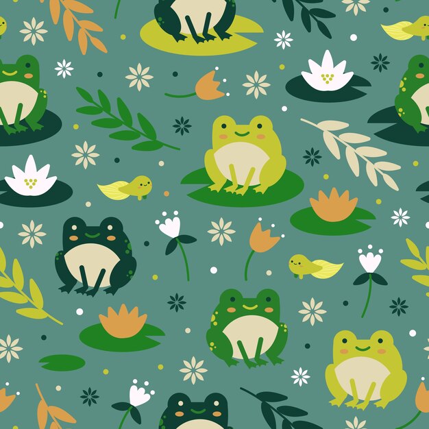 Vector happy frogs seamless pattern design