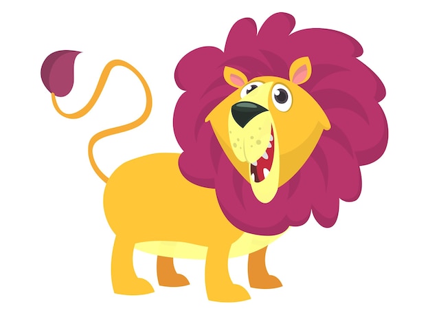 Happy funny cartoon lion Vector character illustration