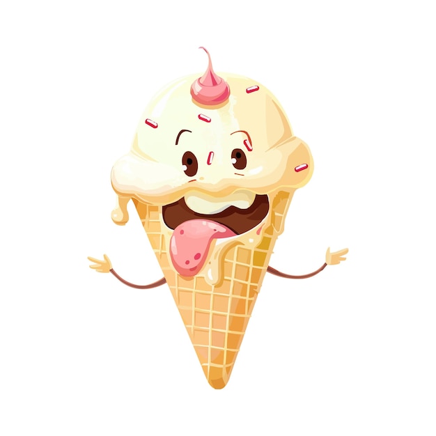 Vector a happy funny ice cream cartoon character with arms and legs on white background