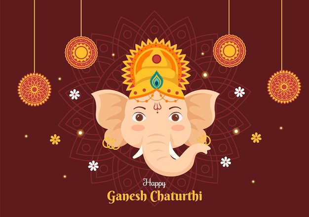 Vector happy ganesh chaturthi of festival in india to celebrate his arrival to earth in flat style background vector illustration