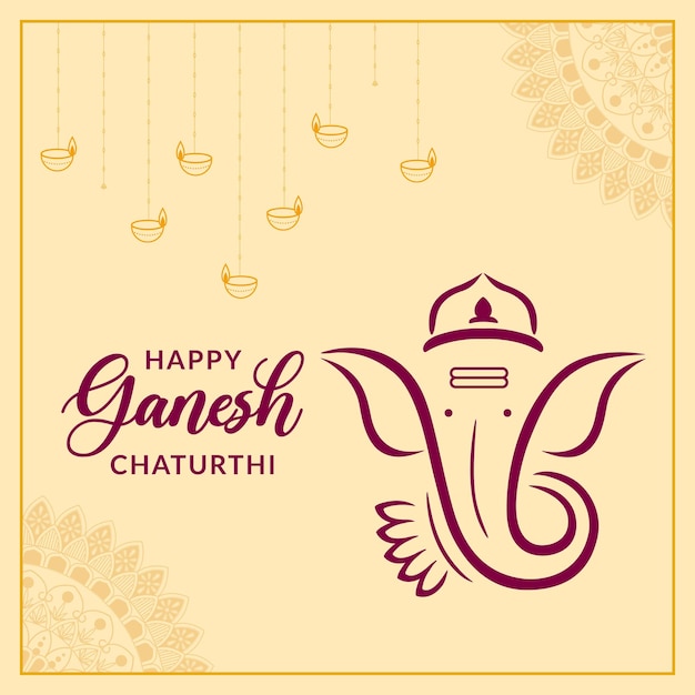 Happy Ganesh Chaturthi Lord Ganpati face Festival Greeting