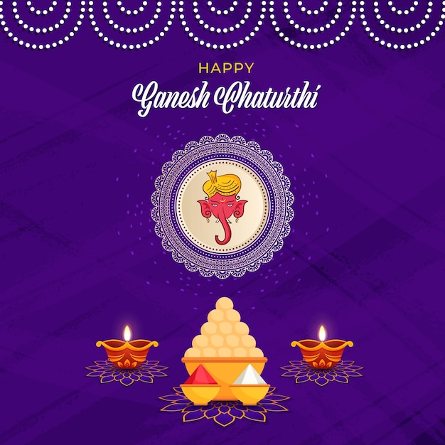 Happy ganesh chaturthi traditional greeting card banner background with Lord Ganpati