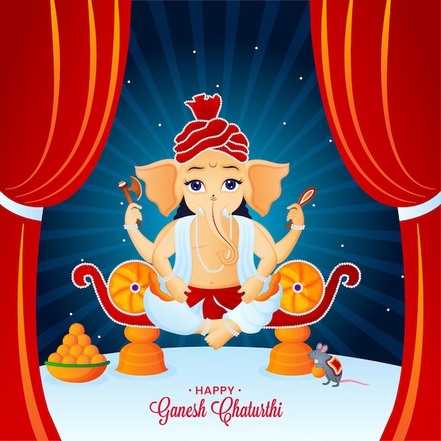 Vector happy ganesha chaturthi beautiful illustration of lord ganesha indian god of faith premium vector