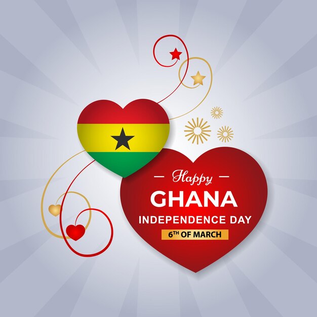 Vector a happy ghana independence day poster with a heart and a flag.