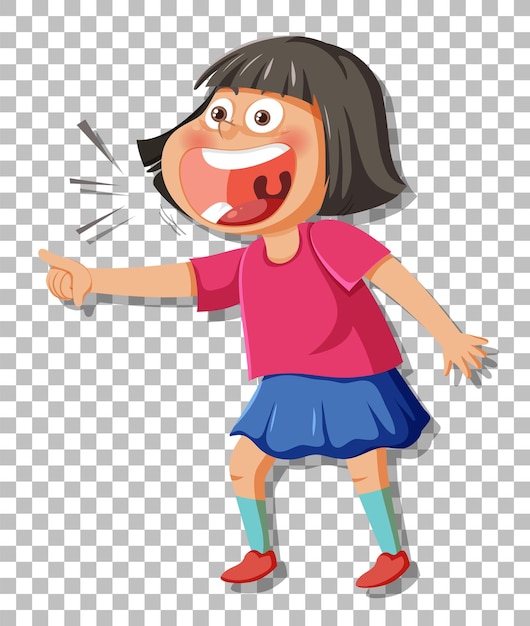 Happy girl cartoon character on grid background