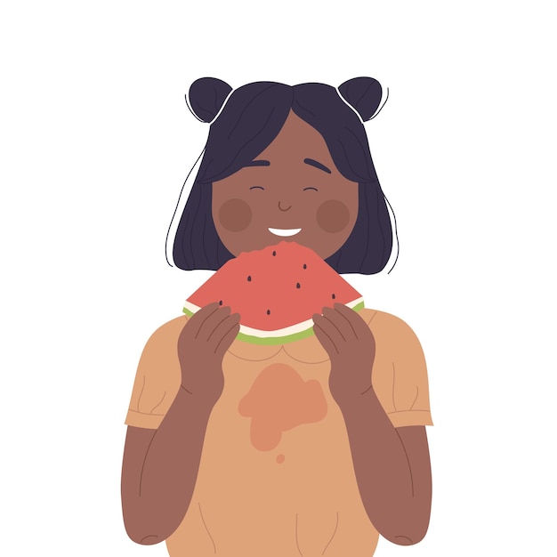 Happy girl eating watermelon