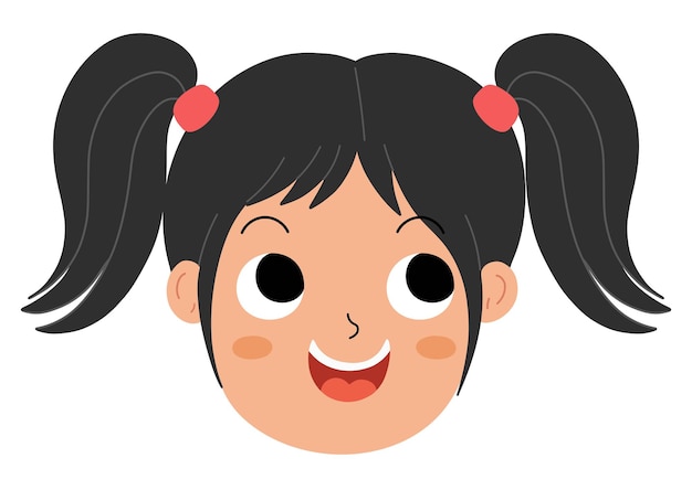 Happy girl face emotion Excited little kid clipart Emotional expression head closeup