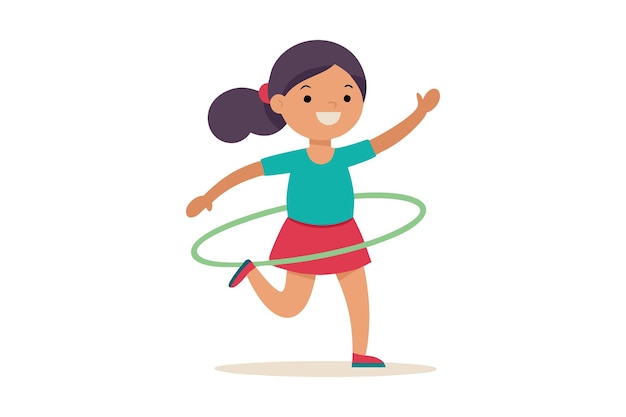 Happy girl hula hooping and having fun on a white background