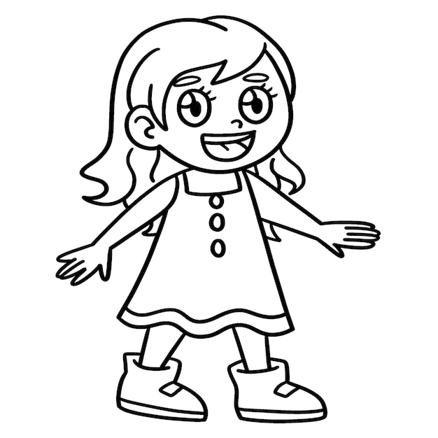 Happy Girl Isolated Coloring Page for Kids