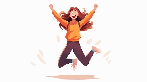 a happy girl jumping in the air with her arms raised