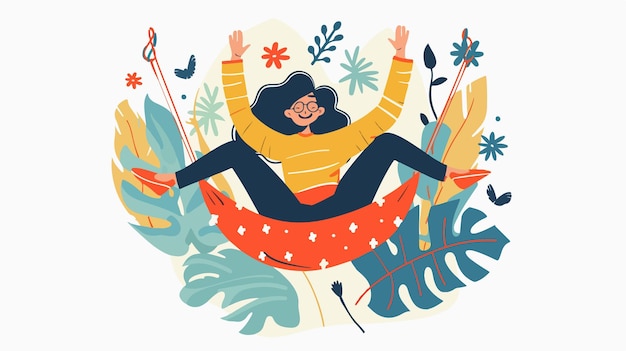 Happy Girl Leisure Time Flat Icon Vector Illustration