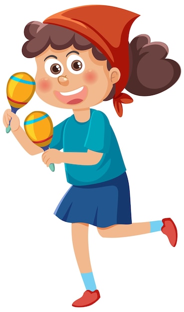 Vector happy girl playing maracas