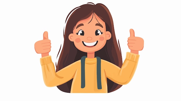 Vector happy girl showing thumbs up gesture positive and optimistic expression of joy and approval