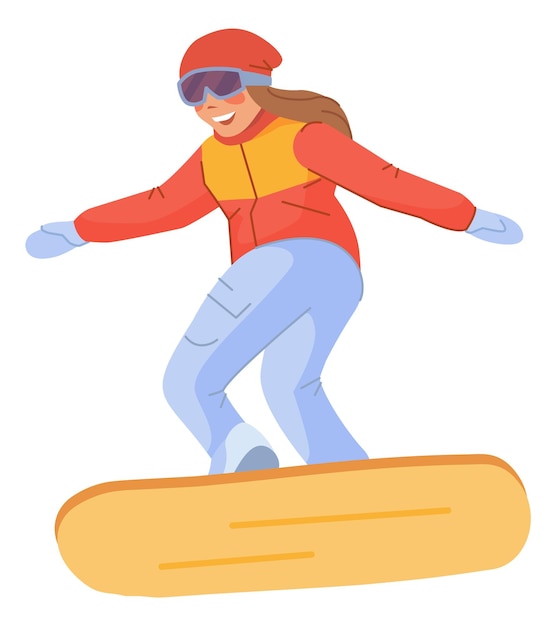 Happy girl on snowboard Kid winter fun