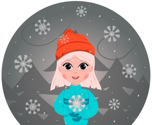 Happy girl, snowflake, merry christmas, vector image, illustration