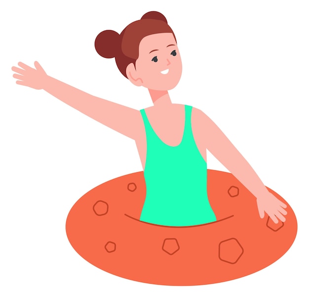 Happy girl swimming in floating ring Summer kid activity