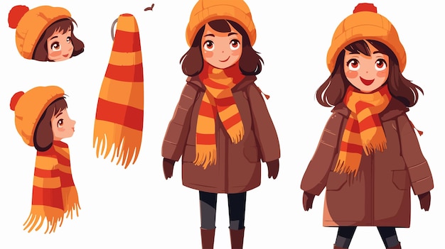 Vector happy girl in winter outfit smiling brightly