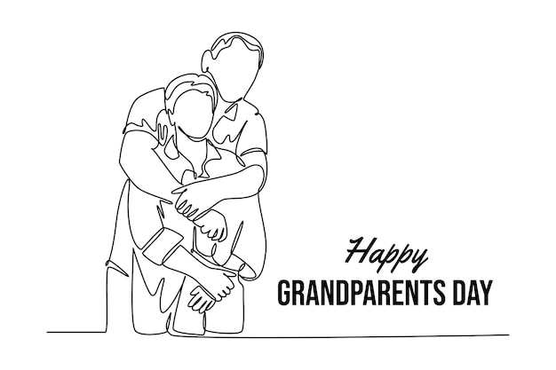 Happy Grand Parents Day Concept Single line draw design vector graphic illustration