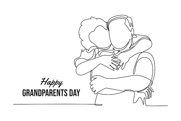 Happy Grand Parents Day Concept Single line draw design vector graphic illustration