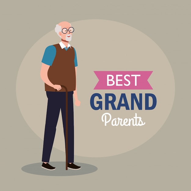 Happy grand parents day, with cute grandfather and lettering decoration of best grand parents vector illustration design