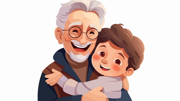 Vector happy grandfather and grandson hug cartoon illustration