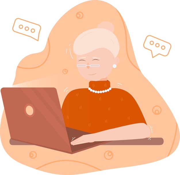 Happy grandma with laptopVector cartoon character