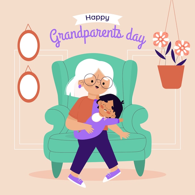 Happy grandmother holding baby illustration