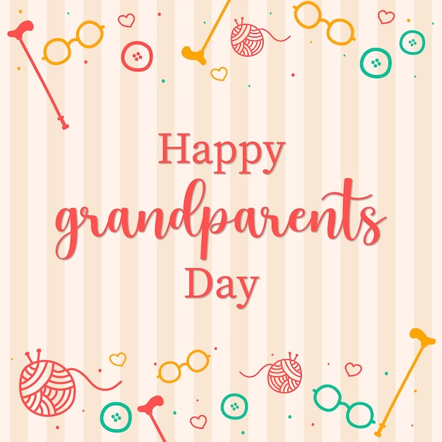 Happy Grandparents Day Cane Glasses and Buttons Background