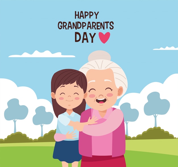 Happy grandparents day card with grandmother and granddaughter