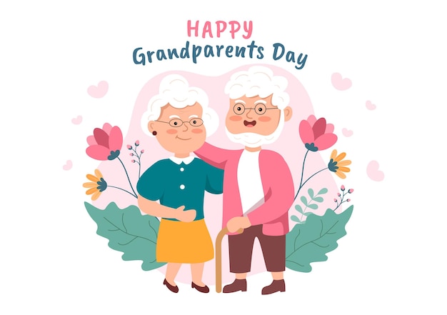 Happy Grandparents Day Cute Cartoon Illustration